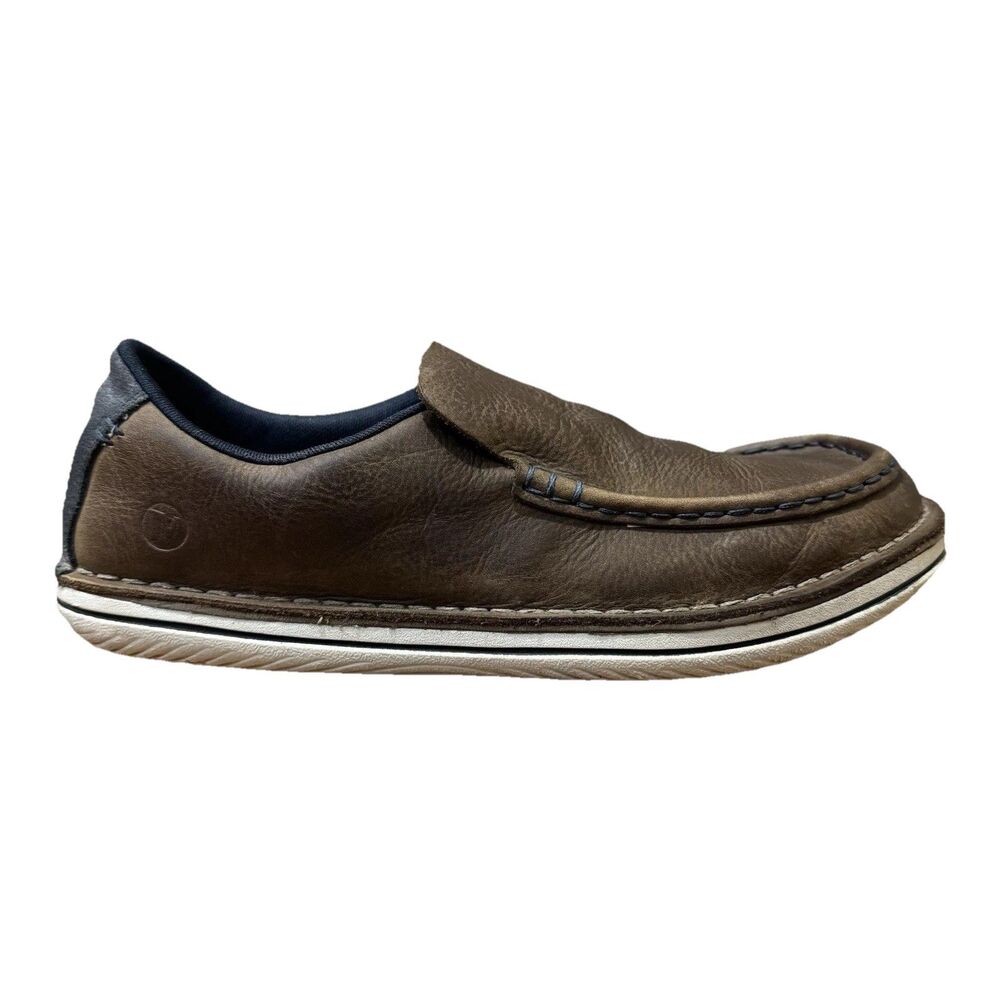 Merrell Men's 9.5 Brown Leather Slip On Low Top Bask Moc Toe Loafers Brindle - Picture 4 of 9